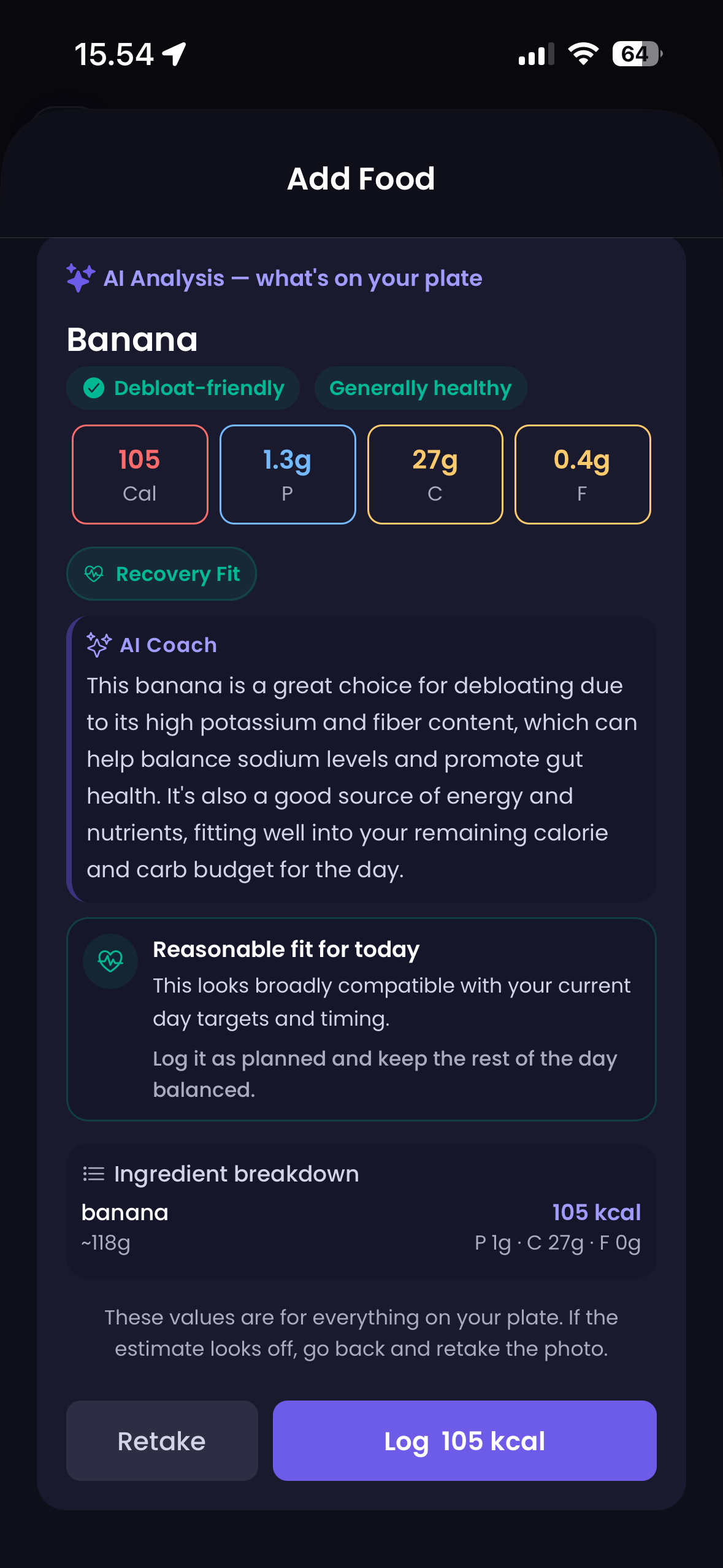Oivana AI food scanner identifying meals